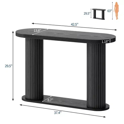Consolle ovale con scanalature colore nero/noce/legno 42,5" – Ripiano aperto, montaggio da 1 persona