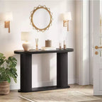Consolle ovale con scanalature colore nero/noce/legno 42,5" – Ripiano aperto, montaggio da 1 persona