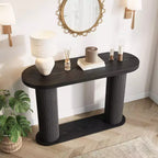 Consolle ovale con scanalature colore nero/noce/legno 42,5" – Ripiano aperto, montaggio da 1 persona
