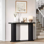 Consolle ovale con scanalature colore nero/noce/legno 42,5" – Ripiano aperto, montaggio da 1 persona