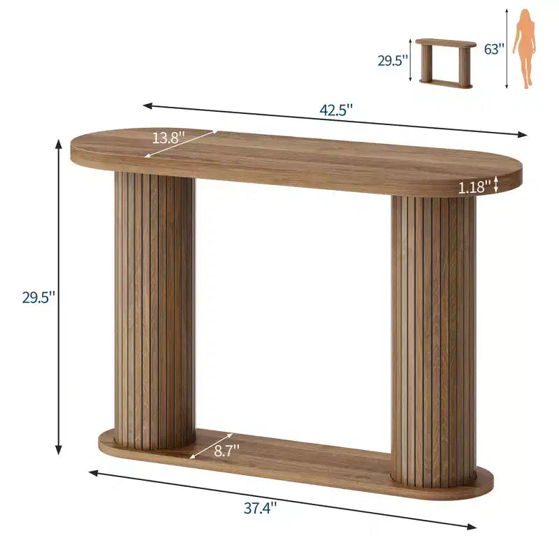 Consolle ovale con scanalature colore nero/noce/legno 42,5" – Ripiano aperto, montaggio da 1 persona