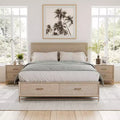 Set letto matrimoniale Queen in noce, stile metà secolo, per 1-2 persone (3 pezzi)