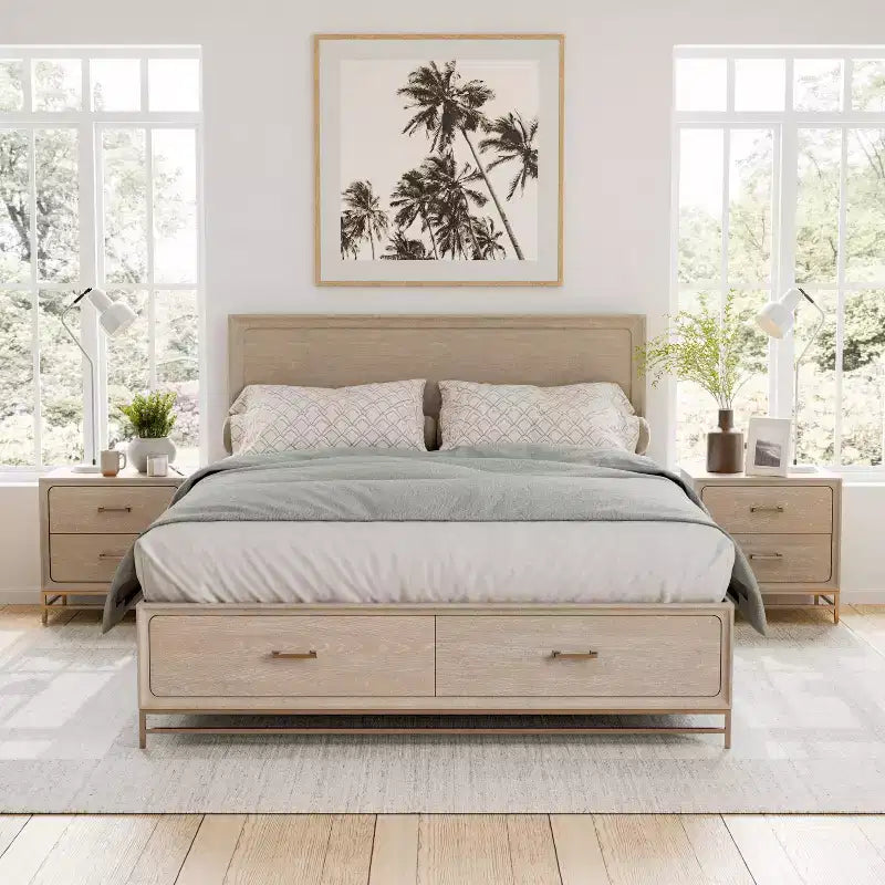 Set letto matrimoniale Queen in noce, stile metà secolo, per 1-2 persone (3 pezzi)