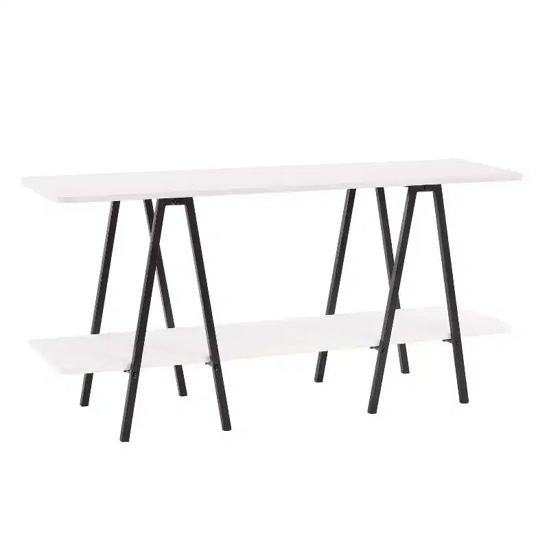 Consolle moderna bianca e nera, 2 ripiani, montaggio a 1 persona