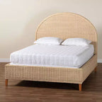 Letto matrimoniale Queen in rattan sbiancato dal sole – Stile Japandi, 2 posti letto