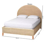 Letto matrimoniale Queen in rattan sbiancato dal sole – Stile Japandi, 2 posti letto