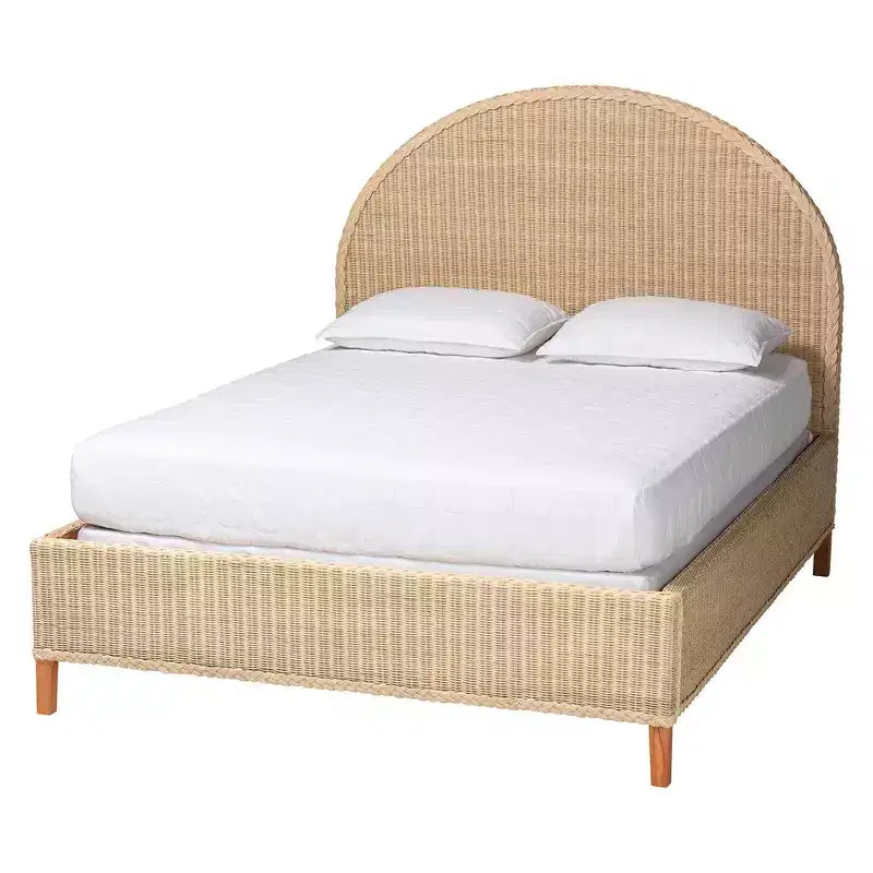 Letto matrimoniale Queen in rattan sbiancato dal sole – Stile Japandi, 2 posti letto