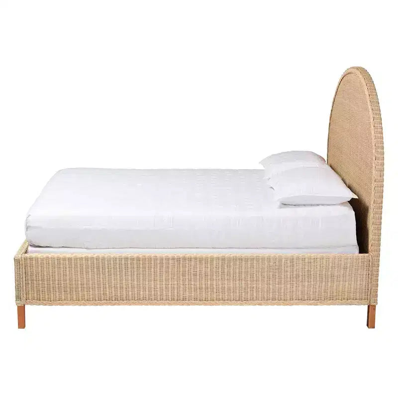 Letto matrimoniale Queen in rattan sbiancato dal sole – Stile Japandi, 2 posti letto