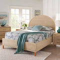 Letto matrimoniale Queen in rattan sbiancato dal sole – Stile Japandi, 2 posti letto