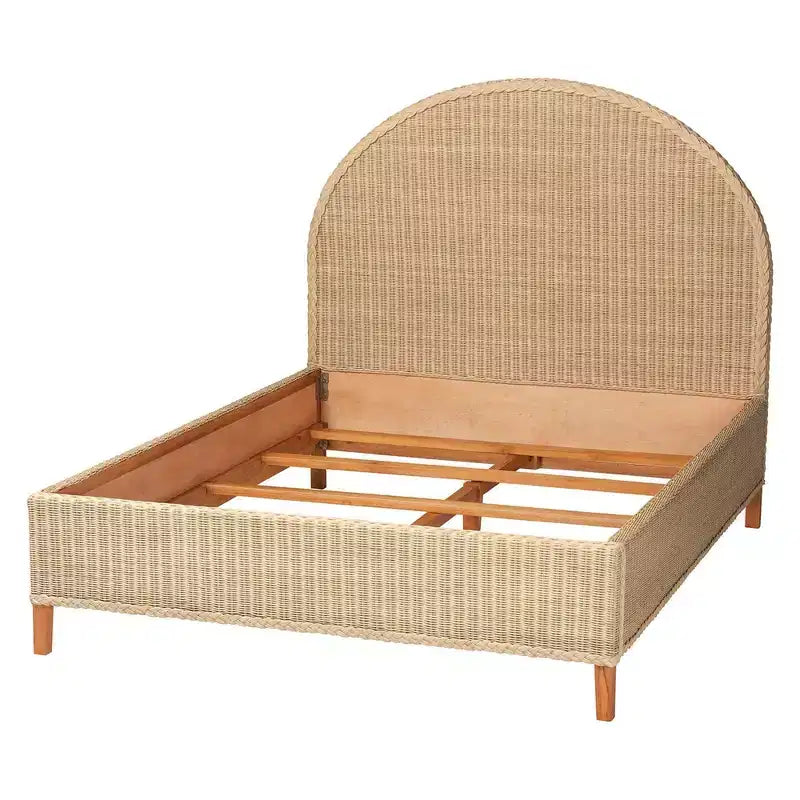 Letto matrimoniale Queen in rattan sbiancato dal sole – Stile Japandi, 2 posti letto