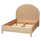 Letto matrimoniale Queen in rattan sbiancato dal sole – Stile Japandi, 2 posti letto