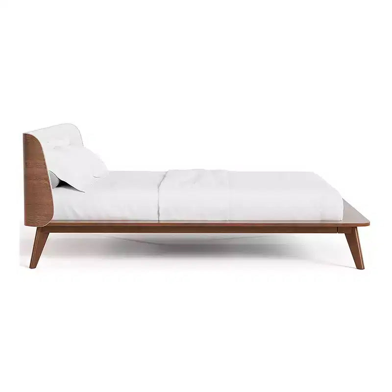 Letto a piattaforma basso con testiera curva in bouclé Noce, per 1 persona