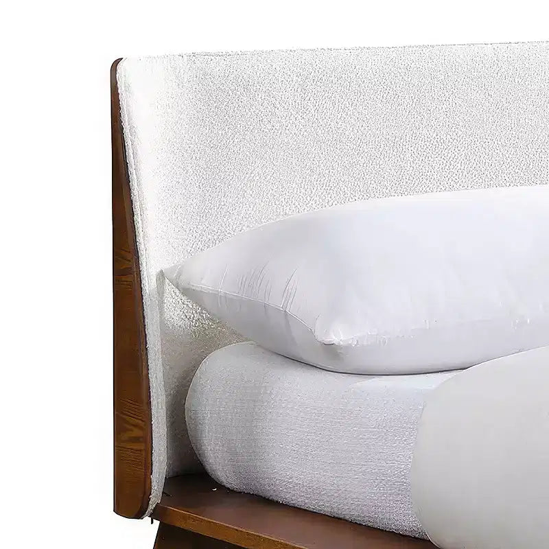 Letto a piattaforma basso con testiera curva in bouclé Noce, per 1 persona