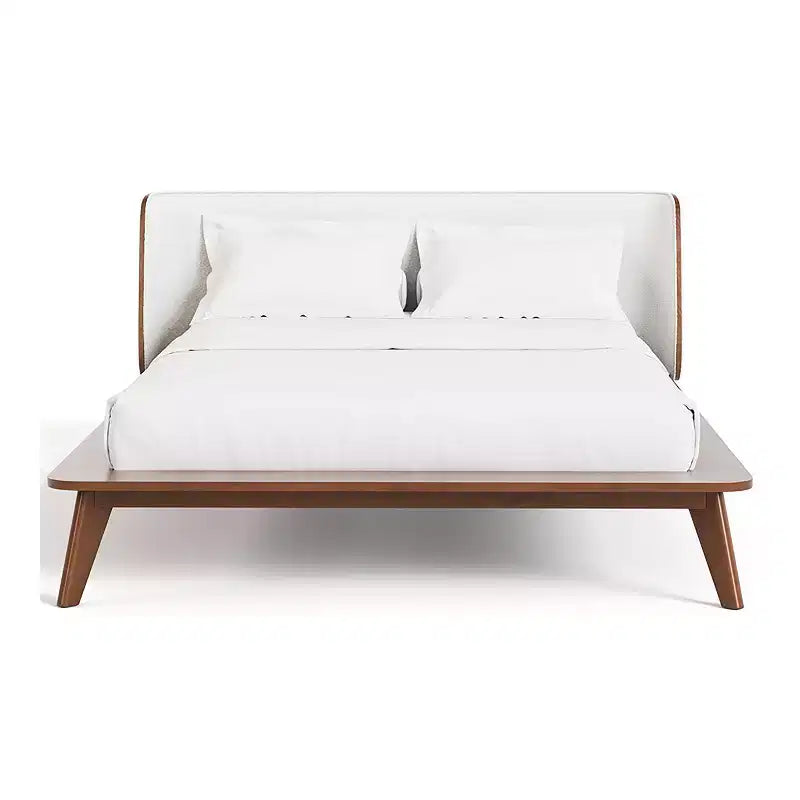 Letto a piattaforma basso con testiera curva in bouclé Noce, per 1 persona