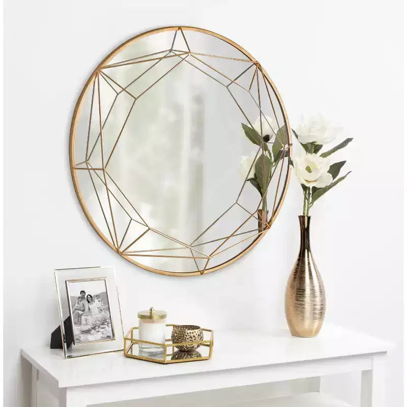 Specchio da parete rotondo nero/oro, 30", a parete, per 1 persona