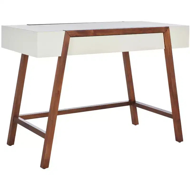 Scrivania Bianca e Marrone, 1 Posto, con Cassetto