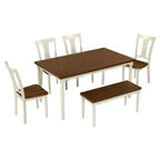 Set da pranzo retrò da 6 pezzi, marrone e bianco, 6 posti – Tavolo, 4 sedie e panca