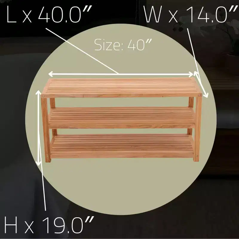 Panca Contenitore Rettangolare in Teak Naturale con Ripiano, 2 Posti, Misura 28/40