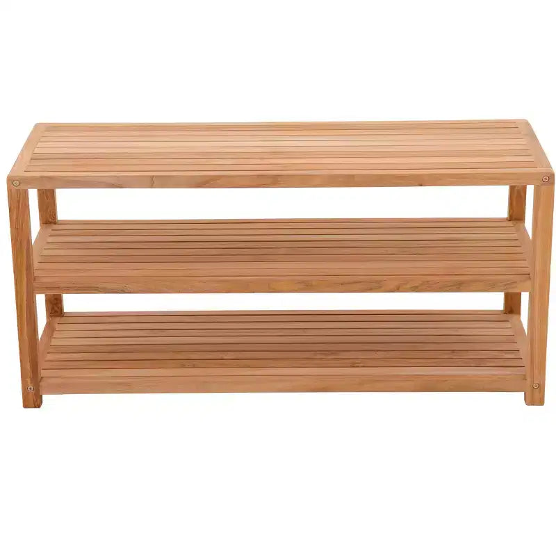 Panca Contenitore Rettangolare in Teak Naturale con Ripiano, 2 Posti, Misura 28/40