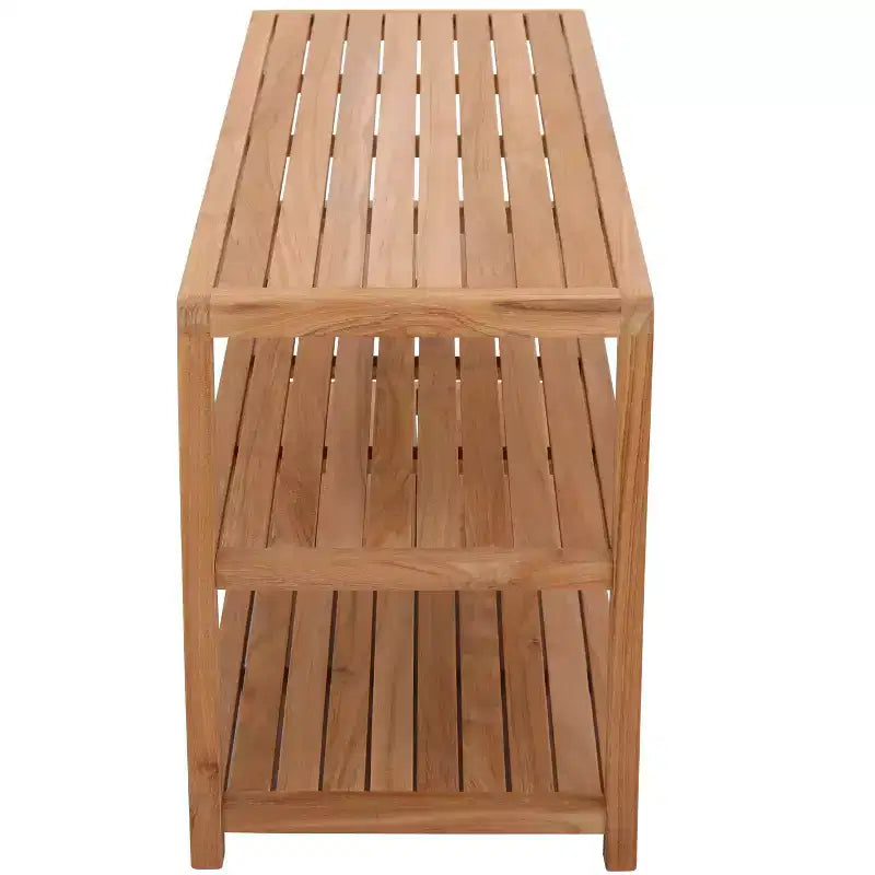 Panca Contenitore Rettangolare in Teak Naturale con Ripiano, 2 Posti, Misura 28/40