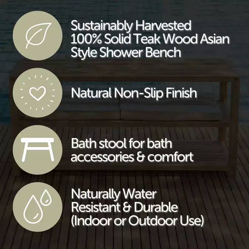 Panca Contenitore Rettangolare in Teak Naturale con Ripiano, 2 Posti, Misura 28/40