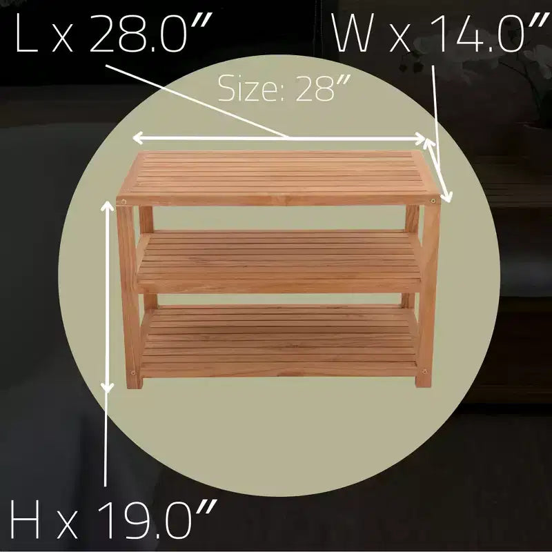 Panca Contenitore Rettangolare in Teak Naturale con Ripiano, 2 Posti, Misura 28/40