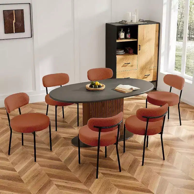 Sedia da pranzo senza braccioli imbottita in Teddy verde con gambe in metallo, set da 2