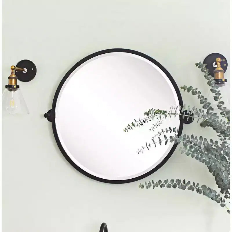 TEHOME Opeline Circle Matt Black Metal Frame Round Tilting Beveled Vanity Mirrors for Wall, Overall 30.05 x 26 inches (Mirrror 26 x 26 inches)