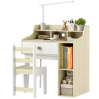 Qaba Kids Desk and Chair Set, Student Desk and Chair Set with Storage Shelves, Drawer, Kids Study Desk and Chair Set for 3-10 Years, White