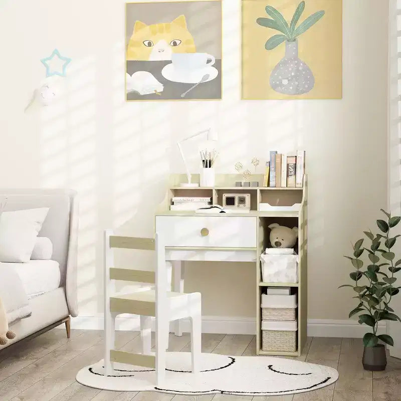 Scrivania e sedia bianche per bambini con cassetto portaoggetti, per bambini di 3-10 anni, 1 bambino